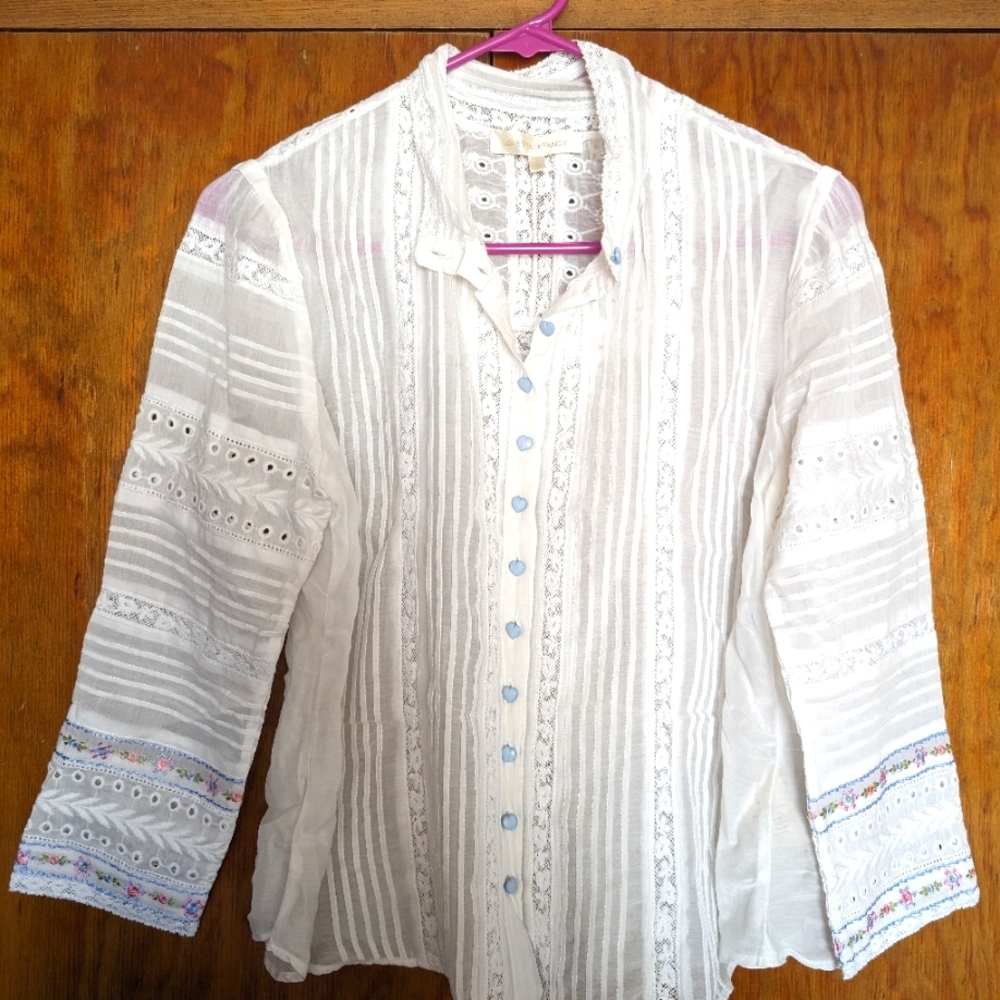 LoveShackFancy top with floral embroidery trim